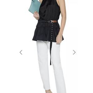 Tibi Black Crepe Sleeveless Peplum Blouse Belted  Size 2. Fits more like size 0